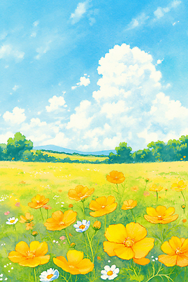 계절 꽃 컬러 컨셉 날씨 태양 생태계 파일형식 여름 초원 하늘 풍경 자연 산 기온 꽃밭 들꽃 밝은색 파란색 식물 햇빛 평화 야외 국내일러스트 일러스트 JPG 코스모스