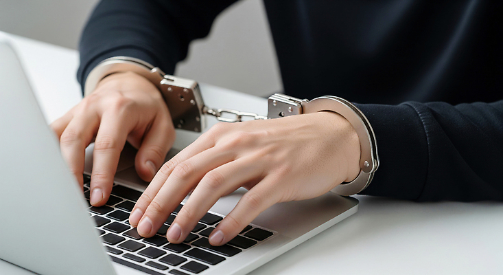 비즈니스 사람 신체부위 전자제품 범죄 CG 파일형식 남자 수갑 노트북 사무실 작업 컴퓨터 손목 포즈 긴급 법 기술 편집실사 편집이미지 JPG 사이버범죄 의료성형뷰티