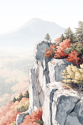 JPG 나무 계절 여행 단풍 일러스트 자연 하늘 바위산 산 풍경 빨간색 노란색 사진촬영 고요 절벽 탐험 방문 뷰티풀 국내일러스트 AI일러스트 AI콘텐츠 식물 컬러 잎 촬영 돌산 생태계 파일형식