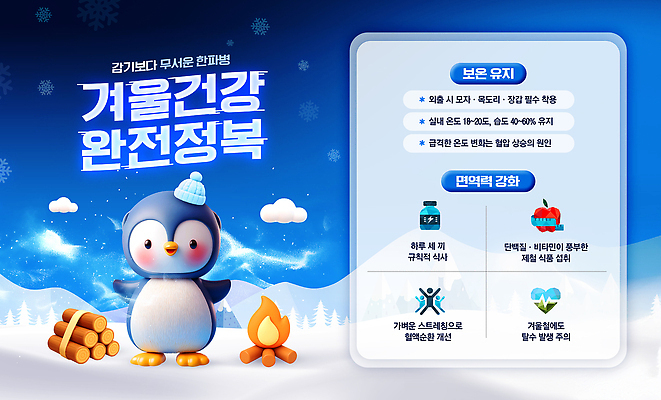 템플릿 계절 관계 조류 불 건강 관리 자연재해 파일형식 겨울 펭귄 모닥불 추위 건강관리 안전 방법 따뜻함 캐릭터 가족 정보 생활 PSD 이미지템플릿 준비 한파주의보