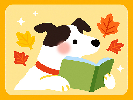 행복 단풍 일러스트 자연 따뜻함 사랑 취미 일상 책 친구 반려동물 독서 귀여움 개 강아지 포근함 즐거움 호기심 장면 상상력 색감 국내일러스트 AI파일 동물 감정 컨셉 잎 포유류 관계 라이프 감각 생태계 파일형식 벡터