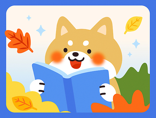 캐릭터 행복 반려견 컬러 잎 일러스트 모션 자연 사랑 풍경 책 파란색 친구 독서 귀여움 소리 강아지 즐거움 국내일러스트 AI파일 식물 감정 컨셉 관계 반려동물 개 생태계 파일형식 벡터