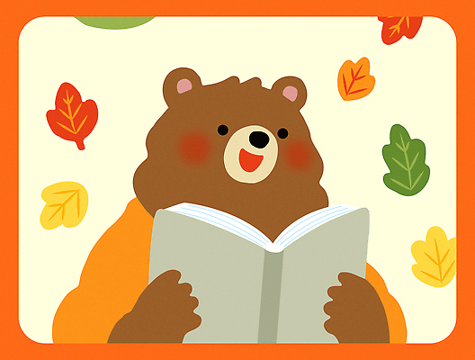 동물 캐릭터 감정 컬러 낙엽 일러스트 곰 자연 이야기 풍경 책 독서 귀여움 편안함 스웨터 즐거움 장면 테마 국내일러스트 AI파일 컨셉 상의 잎 포유류 감각 생태계 파일형식 벡터