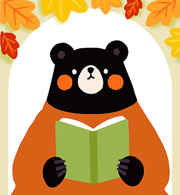 동물 캐릭터 행복 여유 어린이 컬러 일러스트 곰 자연 나뭇잎 따뜻함 이야기 풍경 책 초록색 독서 귀여움 주황색 숲 국내일러스트 AI파일 감정 컨셉 잎 포유류 사람 생태계 파일형식 벡터