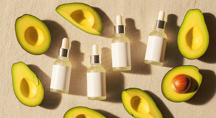 JPG 편집이미지 자연 유리병 건강 뷰티 화장품 신선 피부 유기농 스킨케어 조화 아보카도 편집실사 AI포토 AI콘텐츠 웰빙 과일 병_용기 신체부위 CG 생태계 파일형식