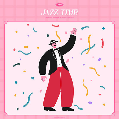 캐릭터 행복 음악 분홍색 컬러 패턴 일러스트 사람 장식 파티 축제 댄서 춤 즐거움 그림 재즈 비트 Illustration 국내일러스트 AI파일 직업 감정 무늬 채소 문화예술 이벤트 파일형식 벡터