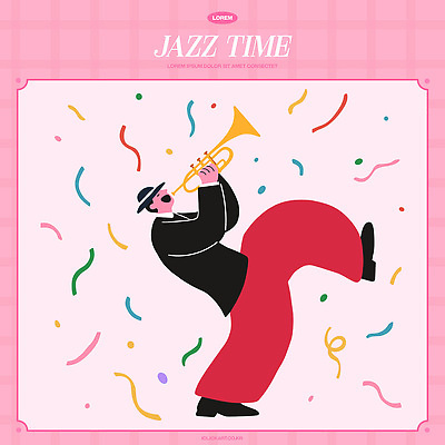 남자 감정 문화 예술 악기 음악 분홍색 컬러 연주 일러스트 장식 파티 축제 소리 공연 춤 즐거움 트럼펫 재즈 창의성 국내일러스트 AI파일 문화예술 사람 이벤트 금관악기 파일형식 벡터