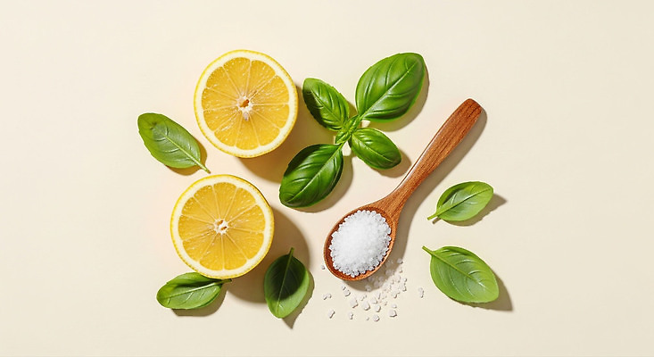 JPG 편집이미지 재료 자연 건강 요리 전시 신선 맛 레몬 향신료 저장 소금 레시피 바질 색감 편집실사 컨셉 과일 CG 생태계 향미료 파일형식