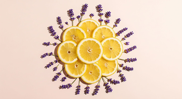 JPG 식물 편집이미지 화초 자연 장식 여름 노란색 보라색 편안함 배열 레몬 슬라이스 향기 라벤더 색감 편집실사 계절 꽃 컬러 과일 감각 허브 CG 생태계 냄새 파일형식