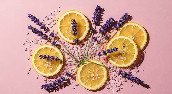 JPG 식물 편집이미지 분홍색 컬러 자연 여름 인테리어 신선 배열 레몬 오브젝트 향기 향료 조화 라벤더 편집실사 디자인 계절 꽃 과일 허브 CG 생태계 냄새 파일형식