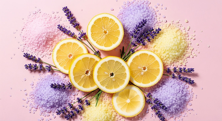 JPG 식물 편집이미지 분홍색 컬러 백그라운드 자연 장식 노란색 보라색 선택 배열 레몬 허브 향기 소금 라벤더 편집실사 꽃 컨셉 과일 CG 생태계 냄새 파일형식