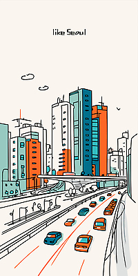 디자인 건축 도로 컬러 교통 일러스트 자동차 하늘 거리 서울 거리풍경 풍경 건물 일상 생활 도시 구조물 도심 모던 그림 활기 국내일러스트 AI파일 건축물 길 육상교통 컨셉 교통시설 한국 라이프 파일형식 벡터