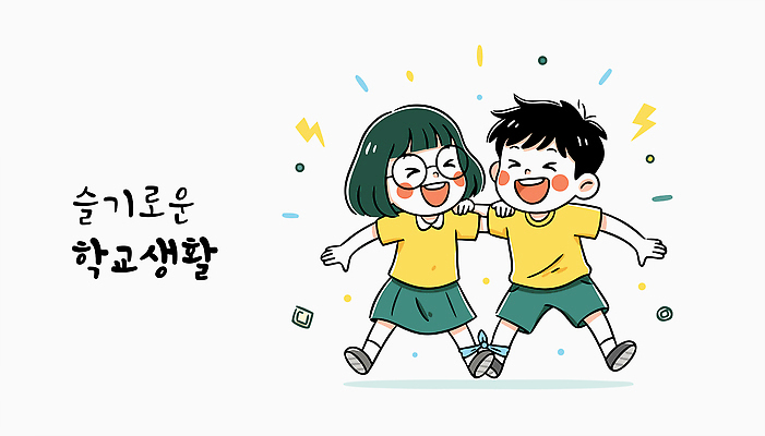 옷 여자 교육 남자 감정 어린이 컬러 학교 관계 모션 표정 사람 파일형식 벡터 놀이 행복 소년 소녀 웃음 즐거움 친구 노란색 교복 초등학교 유치원 달리기 국내일러스트 AI파일 일러스트