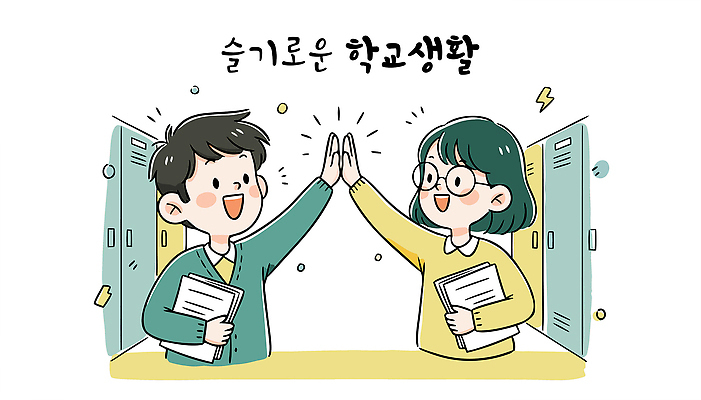 교육 감정 컨셉 학교 관계 표정 손짓 파일형식 벡터 학생 하이파이브 협력 즐거움 생활 친구 장면 교실 수업 성장 소통 모션 소중 체험 긍정적 미소 국내일러스트 AI파일 일러스트