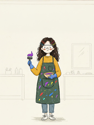 JPG 긴머리 손 여자 예술 컬러 일러스트 마스크 미술 웃음 페인트 방 흰색 도구 작업실 분위기 계산대 준비 그림 작품 아티스트 창의력 국내일러스트 직업 헤어스타일 컨셉 문화예술 표정 사람 신체부위 파일형식