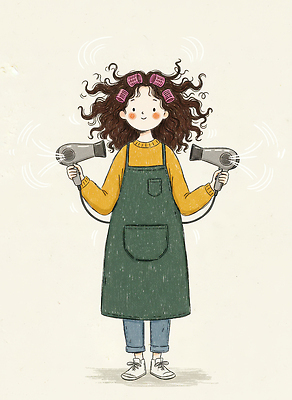 JPG 헤어스타일 패션 일러스트 모션 웃음 소녀 뷰티 머리카락 머리 귀여움 활발 머리핀 드라이어 코믹 롤러 헤어관리 스타일링 국내일러스트 여자 어린이 컨셉 장신구 표정 신체부위 미용용품 파일형식