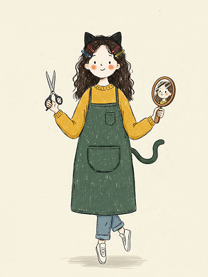 JPG 직업 캐릭터 헤어스타일 옷 여자 패션 행복 일러스트 일상 뷰티 머리 귀여움 거울 작업 미용실 스타일리스트 창의성 디지털아트 국내일러스트 감정 컨셉 사람 라이프 신체부위 뷰티샵 파일형식