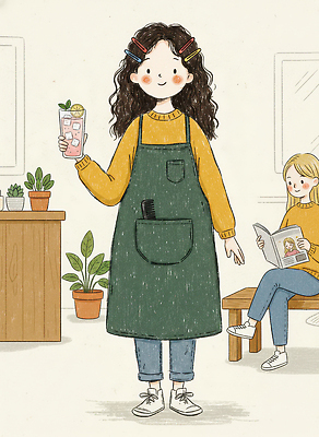 JPG 음료 일러스트 모션 아침 친절 대화 미소 사람 일상 책 카페 고객 서비스 바리스타 오후 국내일러스트 주간 직업 표정 말하기 라이프 상점 파일형식