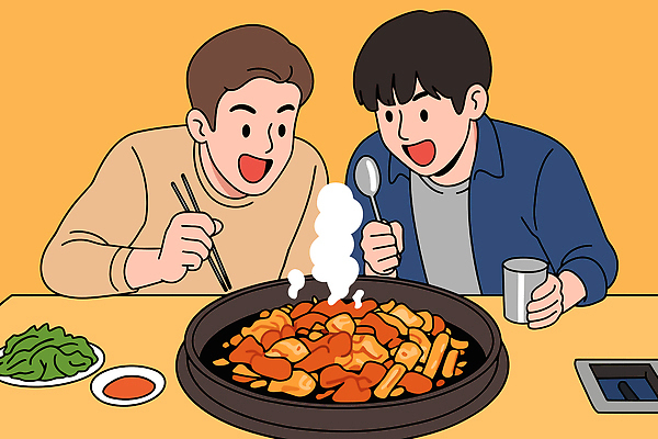 감정 나라 음식 가구 식재료 관계 표정 식당 닭고기 맛 야간 방송 닭고기요리 파일형식 벡터 닭갈비 친구 식사 웃음 동료 레스토랑 한식 저녁 요리 먹방 즐거움 육류 채소 탁자 매움 아시아 일러스트 국내일러스트 AI파일