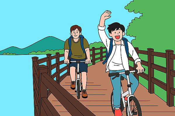 자연요소 감정 관계 날씨 표정 바이크 생태계 파일형식 벡터 자전거 친구 여행 호수 자연 풍경 웃음 모션 취미 바람 거리 도보 즐거움 교감 백그라운드 일러스트 국내일러스트 AI파일