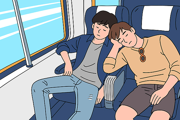 계절 무기 육상교통 여행 컨셉 관계 대중교통 라이프 물 야외활동 감각 파일형식 벡터 기차 친구 휴식 잠 편안함 창 풍경 소풍 함께함 이동 수면 일상 기차여행 여름 일러스트 국내일러스트 AI파일