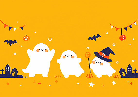 JPG 캐릭터 기념일 컬러 백그라운드 일러스트 동화 사탕 웃음 장식 파티 귀여움 할로윈 축하 춤 유령 즐거움 마녀 노란배경 테마 국내일러스트 AI일러스트 AI콘텐츠 감정 컨셉 문화예술 디저트 표정 이벤트 노란색 파일형식