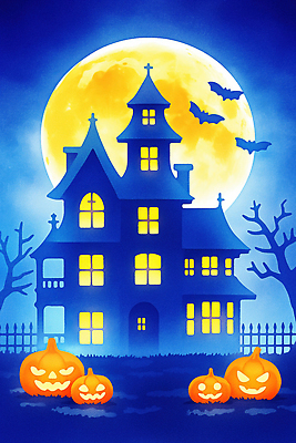 JPG 나무 캐릭터 감정 백그라운드 일러스트 상상 밤하늘 호박 풍경 장식 파란색 축제 할로윈 유령 신비 무서움 달빛 마법 유령의집 국내일러스트 AI일러스트 AI콘텐츠 식물 컬러 컨셉 채소 하늘 달 야간 파일형식