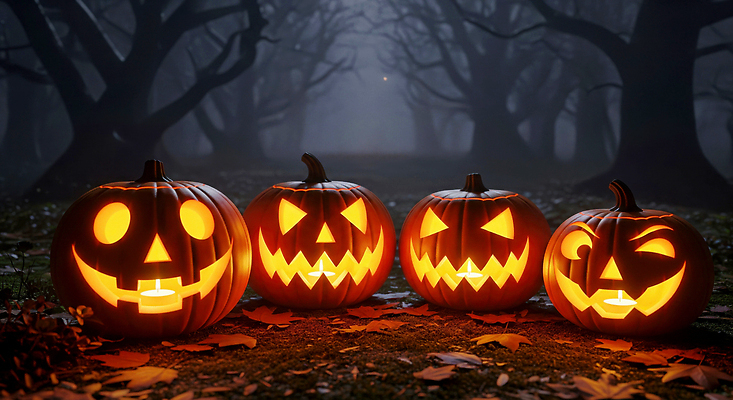 JPG 편집이미지 감정 전구 호박 나뭇잎 따뜻함 장식 빛 축제 할로윈 분위기 숲 즐거움 장면 이미지편집 AI컴퓨터그래픽 AI콘텐츠 컨셉 잎 채소 파일형식