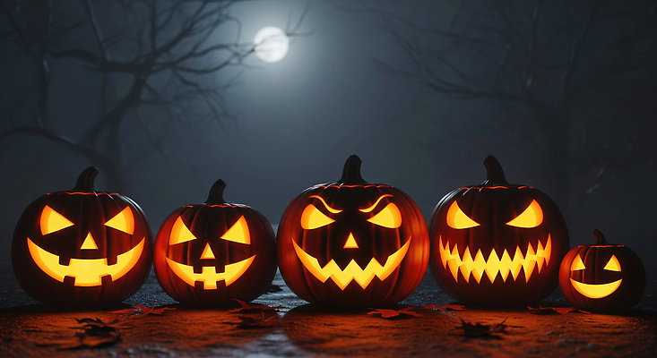 JPG 편집이미지 감정 호박 조명 표정 풍경 장식 축제 어둠 할로윈 숲 신비 달빛 잭오랜턴 이미지편집 AI컴퓨터그래픽 AI콘텐츠 컨셉 채소 달 파일형식
