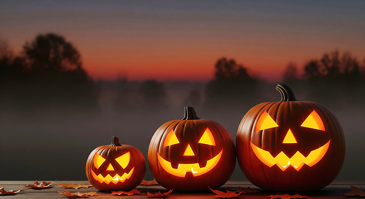 JPG 편집이미지 호박 조명 야외 장식 노을 축제 할로윈 안개 분위기 저녁 크기 장면 이미지편집 AI컴퓨터그래픽 AI콘텐츠 자연요소 컨셉 채소 날씨 야간 파일형식