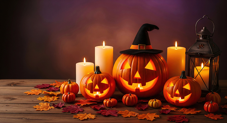 JPG 편집이미지 전통 조각 단풍 촛불 자연 호박 장식 빛 파티 축제 할로윈 분위기 이미지편집 AI컴퓨터그래픽 AI콘텐츠 컨셉 잎 채소 초 이벤트 생태계 파일형식