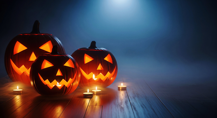 JPG 편집이미지 전통 계절 기념일 촛불 호박 조명 장식 빛 파티 축제 어둠 할로윈 분위기 잭오랜턴 이미지편집 AI컴퓨터그래픽 AI콘텐츠 컨셉 채소 초 이벤트 파일형식