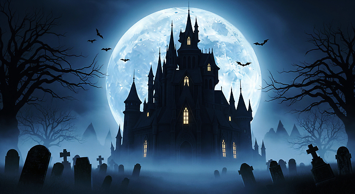 JPG 나무 편집이미지 하늘 풍경 어둠 달 무덤 성 미스터리 신비 공포 박쥐 고딕 몬스터 이미지편집 AI컴퓨터그래픽 AI콘텐츠 자연요소 식물 건축물 컨셉 포유류 예측 파일형식