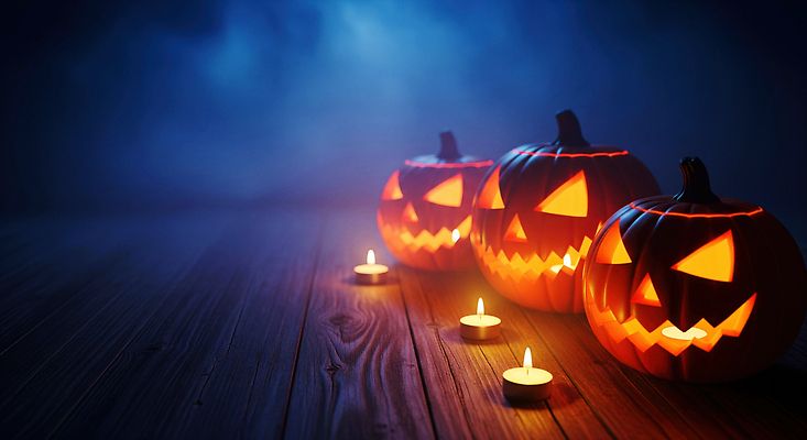 JPG 편집이미지 촛불 조명 장식 파티 축제 어둠 할로윈 안개 분위기 유령 신비 고구마 잭오랜턴 이미지편집 AI컴퓨터그래픽 AI콘텐츠 컨셉 초 날씨 뿌리채소 이벤트 파일형식