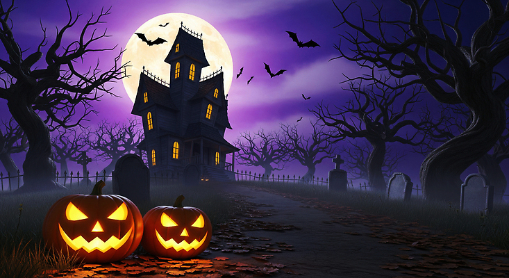 JPG 편집이미지 호박 조명 주택 풍경 할로윈 달 나뭇가지 유령 파편 숲 공포 부엉이 박쥐 이미지편집 AI컴퓨터그래픽 AI콘텐츠 자연요소 나무 채소 포유류 조류 건물 파일형식