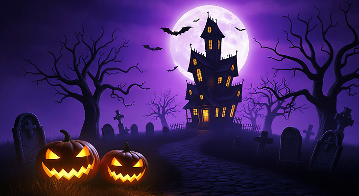 JPG 나무 편집이미지 호박 조명 풍경 어둠 소리 할로윈 보름달 무덤 분위기 유령 신비 유령의집 이미지편집 AI컴퓨터그래픽 AI콘텐츠 식물 컨셉 채소 달 파일형식