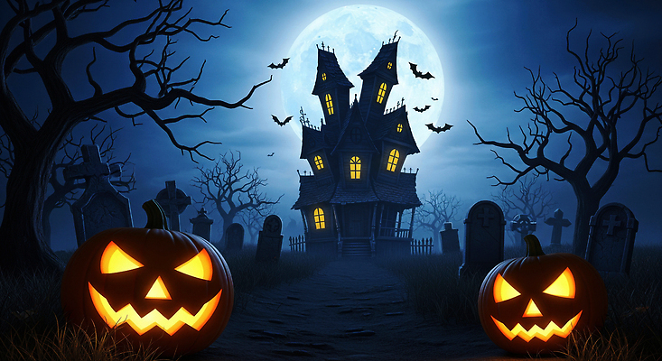 JPG 편집이미지 호박 풍경 어둠 할로윈 무덤 분위기 숲속 초승달 신비 달빛 유령의집 잭오랜턴 이미지편집 AI컴퓨터그래픽 AI콘텐츠 컨셉 채소 달 숲 파일형식