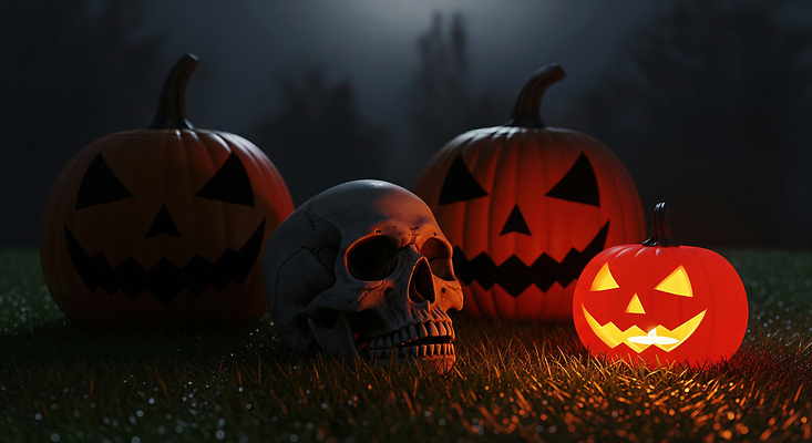 JPG 편집이미지 감정 호박 해골 잔디 장식 빛 축제 어둠 할로윈 유령 공포 초롱 이미지편집 AI컴퓨터그래픽 AI콘텐츠 식물 채소 뼈 등불 파일형식