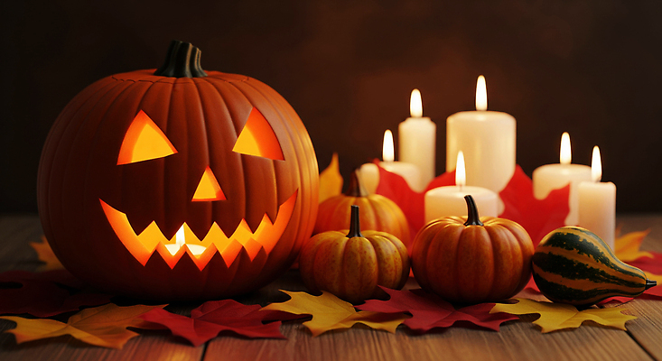 JPG 편집이미지 잎 크리스마스 촛불 가정 호박 장식 빛 파티 축제 할로윈 상차림 연회 이미지편집 AI컴퓨터그래픽 AI콘텐츠 식물 기념일 채소 초 이벤트 잔치 파일형식