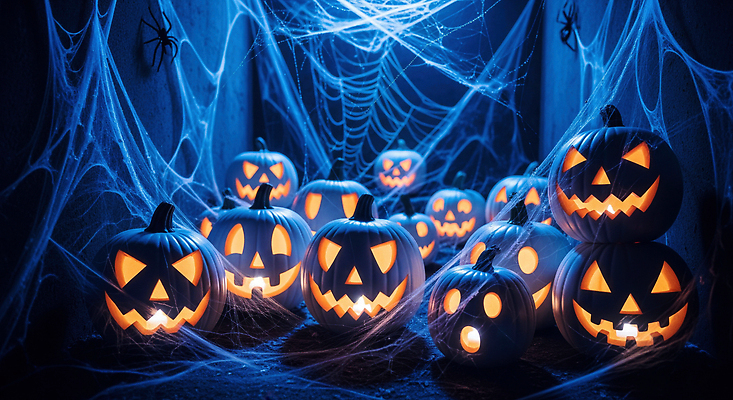 JPG 편집이미지 기념일 호박 장식 빛 파티 축제 어둠 할로윈 복도 분위기 유령 거미줄 이미지편집 AI컴퓨터그래픽 AI콘텐츠 컨셉 채소 이벤트 파일형식