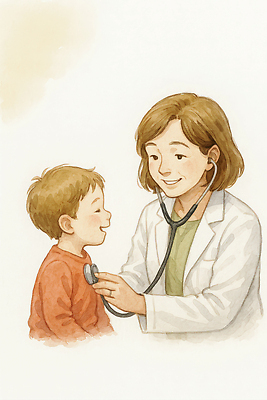 JPG 어린이 일러스트 의학 청진기 병원 사랑 안전 치료 믿음 진료 환자 의사 소아과 건강검진 소통 배려 의사소통 국내일러스트 질병예방 감정 컨셉 의료기기 사람 의료진 질병 검사_조사 예방 파일형식