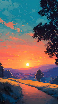 JPG 나무 컬러 일러스트 자연 하늘 산 풍경 초원 여름 태양 평화 노을 고요 일몰 저녁 멀리 조화 풍경화 연락 국내일러스트 자연요소 식물 계절 컨셉 야간 그림 생태계 파일형식