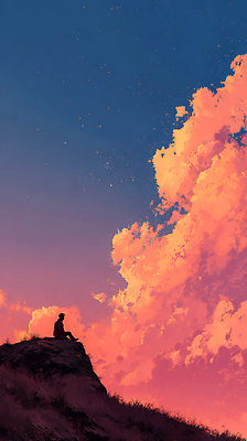 JPG 여유 생각 일러스트 자연 하늘 사람 앉기 풍경 고요 일몰 화려 저녁 사색 뷰티풀 색감 순간 소멸 국내일러스트 감정 컨셉 모션 노을 야간 생태계 파일형식