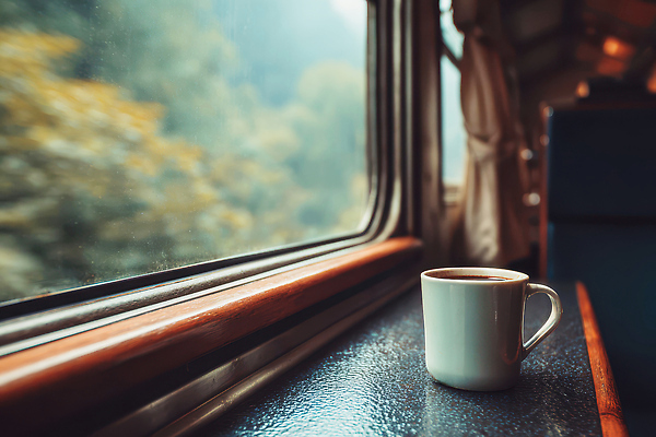 식물 계절 감정 음료 육상교통 컨셉 창문 대중교통 CG 생태계 파일형식 기차 커피 자연 풍경 여행 차분 휴식 창가 여유 산 나무 편집실사 편집이미지 JPG 가을