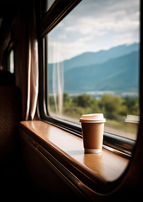 주간 식물 식기 계절 감정 음료 육상교통 대중교통 CG 생태계 파일형식 기차 커피 창문 풍경 여행 컵 자연 산 나무 여유 아침 오후 편집실사 편집이미지 JPG 가을