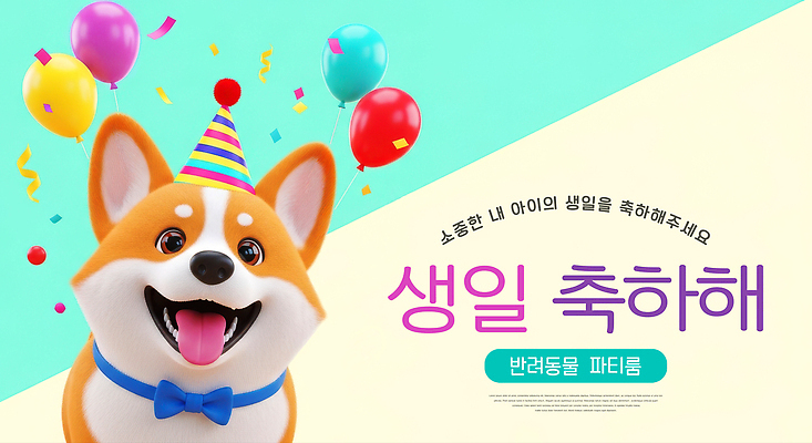 동물 편집이미지 기념일 감정 컨셉 포유류 관계 이벤트 반려동물 케이크 개 파일형식 강아지 생일 축하 파티 풍선 기쁨 즐거움 웰시코기 장식 생일케이크 친구 환영 이미지편집 JPG