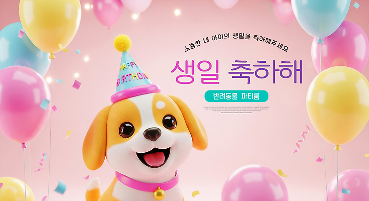 편집이미지 기념일 감정 컨셉 표정 이벤트 반려동물 개 파일형식 강아지 생일 파티 풍선 웃음 귀여움 장식 컬러 즐거움 백그라운드 환영 모션 축하 사랑 이미지편집 JPG