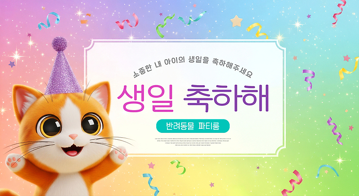 편집이미지 기념일 감정 컨셉 포유류 사람 이벤트 반려동물 파일형식 생일 축하 고양이 캐릭터 파티 장식 어린이 행복 축제 컬러 풍선 기쁨 이미지편집 JPG