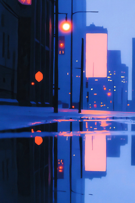 길 교통시설 건물 젖음 야간 파일형식 도시 거리 네온 빛 반사 웅덩이 저녁 고요 어둠 컬러 빌딩 촉촉함 도로 환경 시원함 보행로 일러스트 국내일러스트 JPG