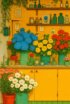 식물 디자인 계절 꽃 컬러 컨셉 상점 생태계 파일형식 꽃집 꽃병 꽃다발 주황색 인테리어 생활 장식 여름 자연 아기자기 화초 조화 흰색 파란색 노란색 빨간색 분홍색 일러스트 국내일러스트 JPG